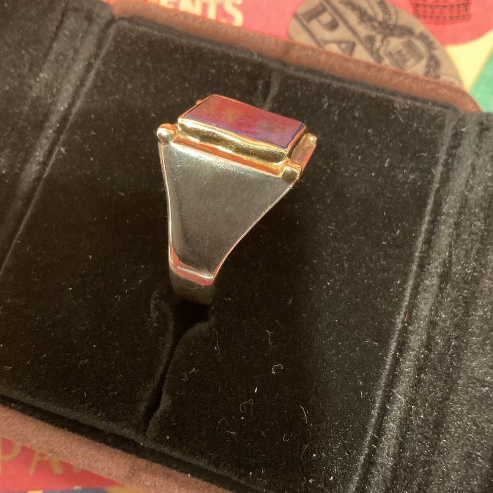 Elegant Blue Lapis Stone 18k and Sterling Silver Ring in Velvet Box - Picture 3 of 8